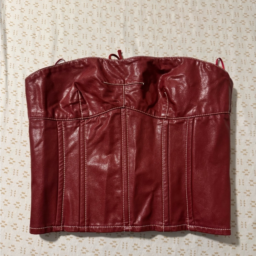 Edikted Red Strapless Leather Top